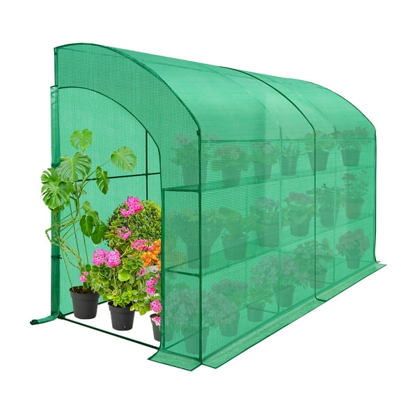 EAGLE PEAK 10x5x7ft Outdoor Lean to Walk-in Greenhouse with Shelf, Green