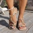 thumbnail image 2 of Flat Sandals for Women Bohemia Beaded Open Square Toe Beach Shoes 2026 Summer Vacation Dress Shoes Pink Size 7.5, 2 of 5