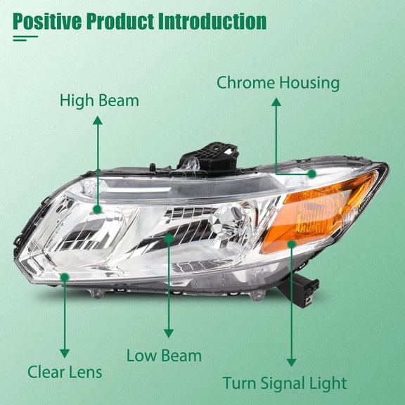 For Honda Civic 2012-2015 Headlights Assembly Pair Chrome Housing Headlamp