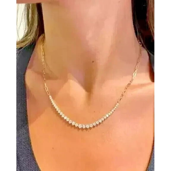 4Ct Round Cut Lab Created Diamond Half Tennis Necklace 14K Yellow Gold Plated