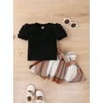thumbnail image 2 of Arvbitana Toddler Girls Summer Short Dresses Set Baby Kids Puff Sleeve Round Neck Camisole Tops + Bow Belt Plaid Print A-line Skirt Infant 2-Piece Outfits 9M-4T, 2 of 9