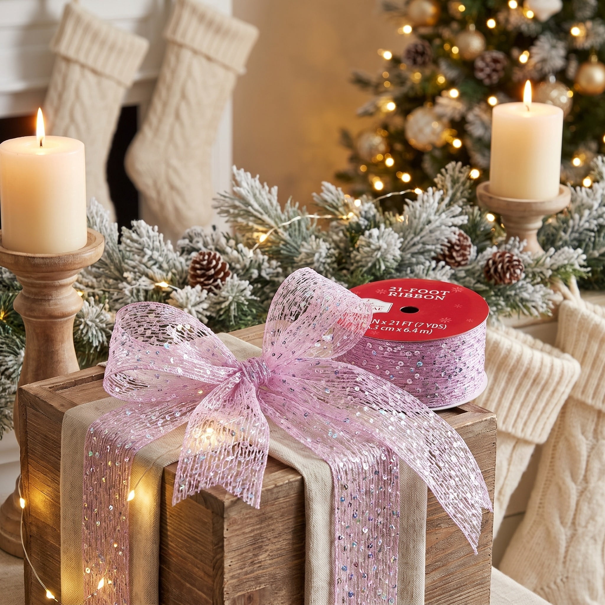 Purple Sequin Sheer Christmas Ribbon, 2.5" x 21', by Holiday Time