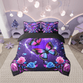 thumbnail image 2 of Manfei Pink Blue Butterfly 7 Pieces Bed in a Bag Twin Size, Gradient Rose Blossoms Bed Set, Purple Galaxy Bed Sheets Setp with Comforter, Breathable Room Decoration, 2 of 8
