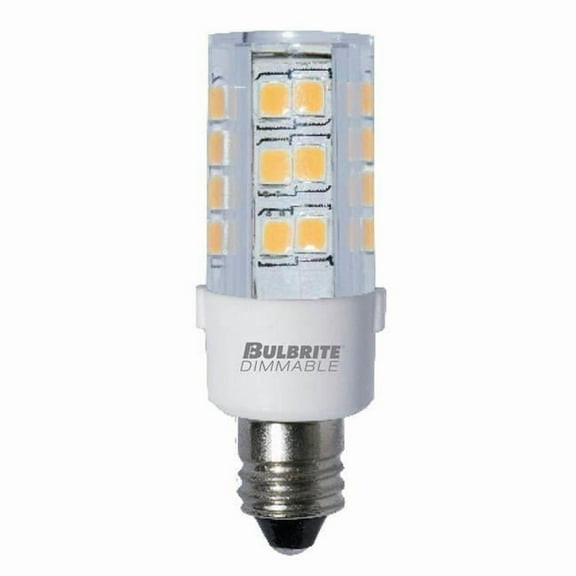 Bulbrite Pack of (2) 4.5 Watt 120V Dimmable Clear T4 LED Mini Light Bulbs with Mini-Candelabra (E11) Base  2700K Warm White Light  400 Lumens
