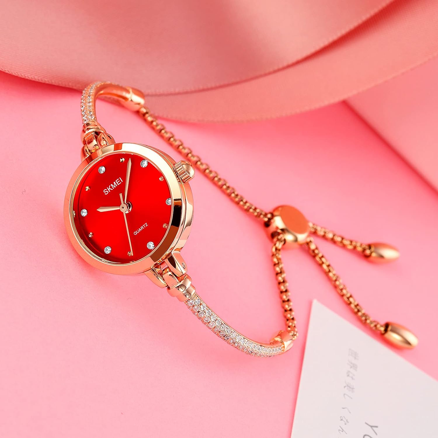 Watches Women Analog Quartz Watch Mosaic with Diamonds Bracelet Dress Watch for Female Waterproof Wristwatch with Rose Gold Bracelet