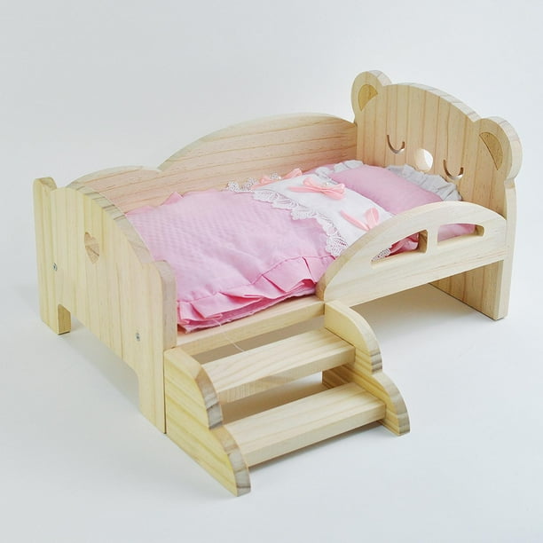 Cama de simución con escaleras, , muebles en mini para muñeca bebé de 1/6 30cm, accesorio de muebles de madera Llevar CUTICAT cama de muñeca