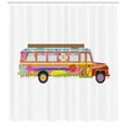 thumbnail image 3 of Colorful Shower Curtain, Hippie Art Pattern Bus Sketch Retro Illustration on Plain Background, Fabric Bathroom Set with Hooks, 69W X 84L Inches Extra Long, White and Multicolor, by Ambesonne, 3 of 3