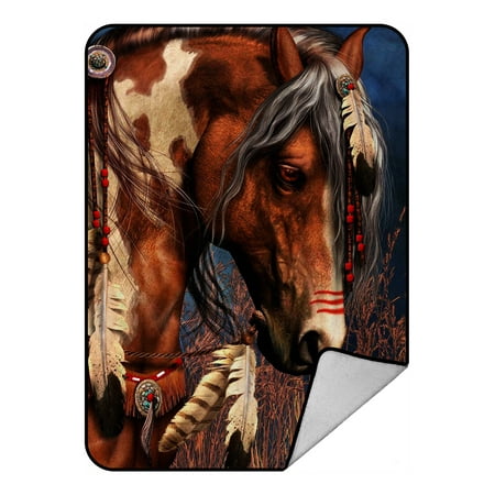 GCKG Indian War Horse Fleece Blanket Crystal Velvet Front and Lambswool Sherpa Fleece Back Throw Blanket