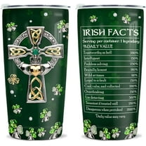 St Patricks Day Tumbler Jewelry Style Irish Fact Celtic Cross Stainless Steel Tumbler 20 Oz Cup with Lid Travel Mug Saint Paddy''s Day Gifts for Irish Women Men Family Friends