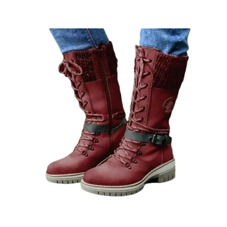 

SIMANLAN Ladies Womens Knee High Riding Boots Chunky Flat Lace up Winter Warm Casual Shoes Size 12