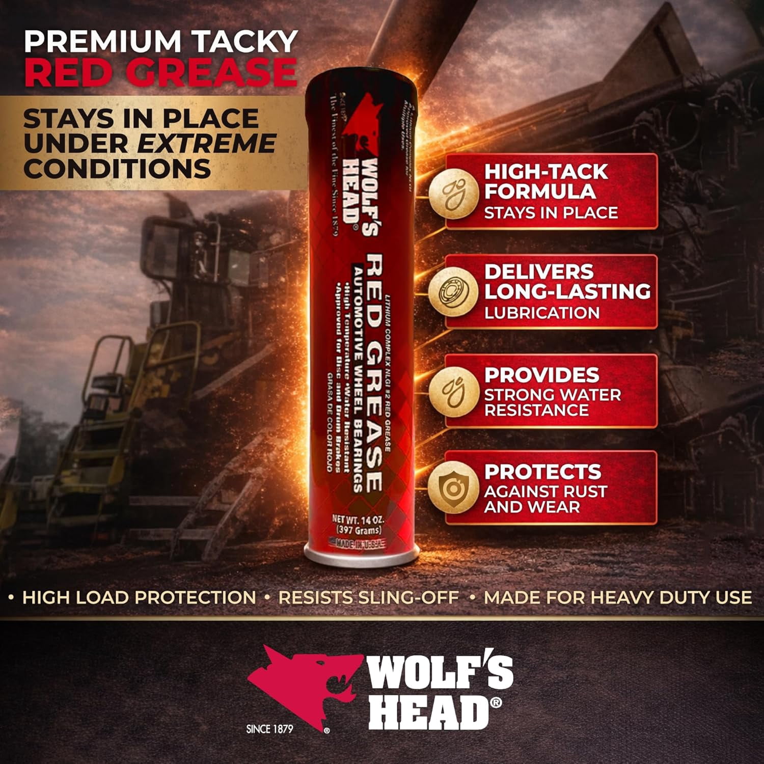 Wolf's Head Red Grease NLGI #2 (836-88301-91) 14 Oz Tube, Pack of