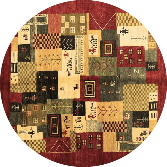 Ahgly Company Indoor Round Abstract Brown Contemporary Area Rugs, 3' Round