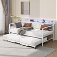 thumbnail image 7 of QinaQin Twin Daybed with Trundle and LED Lights, Metal Bed Frame with Linen Upholstered Headboard and Charging Station for Guest Room, 7 of 7