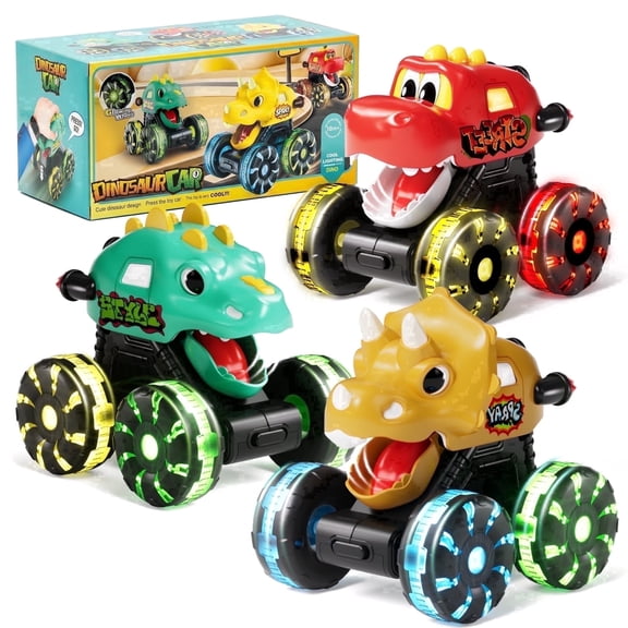 Dimoarch Boys Dinosaur Trucks Toys for 1 2 3 Years Old, Toddlers Toys Press & Go Cars and Trucks Toys with LED Wheel for Boys Ages 2 3 4, Birthday Gifts for Baby