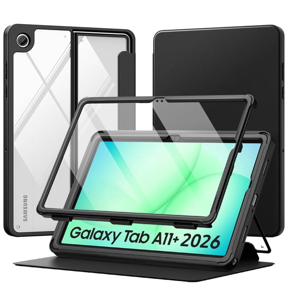 MoKo Case for Samsung Galaxy Tab A11 Plus 11 inch 2026, Magnetic Multi-Angle Stand, Built-in Screen Protector, Auto Wake/Sleep, 3-layer Rock-solid Shield,Black
