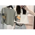 thumbnail image 2 of Tops cortos estampados para mujer, cuello redondo de manga corta enrollable informal de verano XBTCLXEBCO short sleeve, 2 of 3