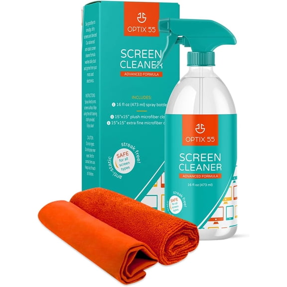 Screen Cleaner Spray Kit | 16oz Large Bottle TV Screen Cleaner Spray   2 (15x15) Microfiber Cleaning Cloth for Computer Screen Monitor, LED LCD TV, Tablet, Phone, Laptop, Electronic Devices Cleaner