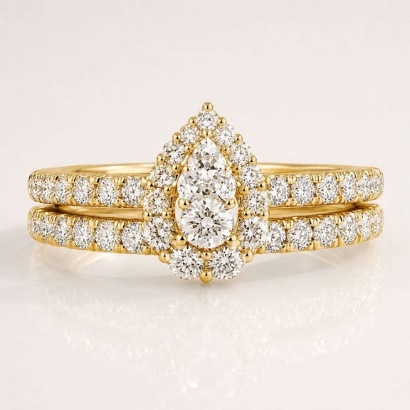 vylahjewellery Diamond Wedding Bridal Set in 10K Yellow Gold for Women, Round Moissanite Solitaire Engagement Ring, Vintage Tiara Style Ring