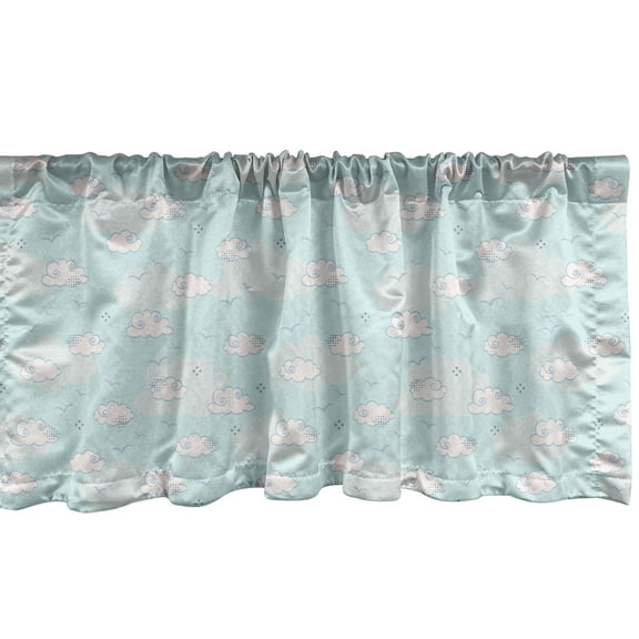 Ambesonne Cartoon Window Valance, Sky with Clouds and Birds, 54" X 12", Blue Purpleblue