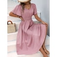 thumbnail image 6 of Women Casual Midi Maxi Dresses Polka Dot Print Short Sleeve V Neck Elastic Waist Boho Beach Dress Pink M, 6 of 9