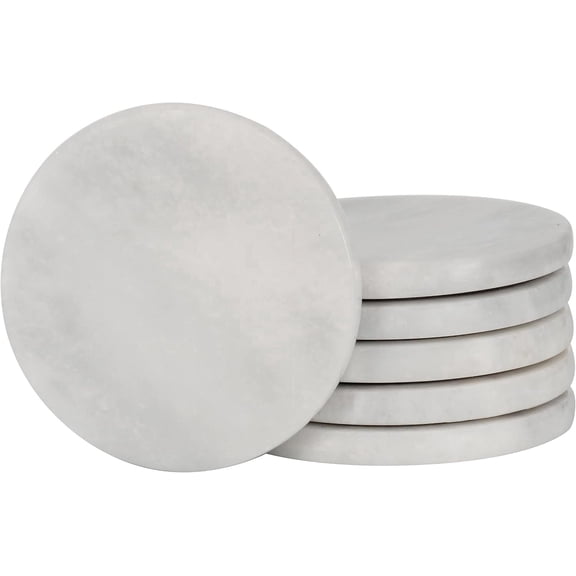 Radicaln White Marble Coasters Set of 6 Handmade 3.5 inch Round Coasters for Drinks, Elegant Stone Coasters for Home, Office & Kitchen Décor