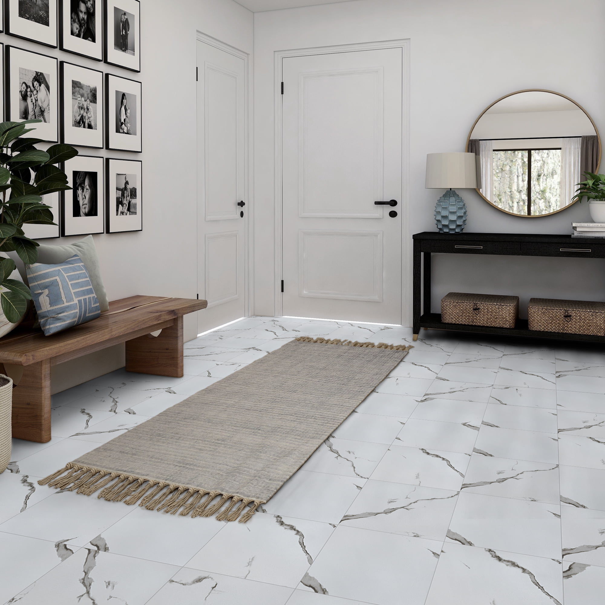 UMIGGEE White Marble Peel and Stick Floor Tile Self Adhesive Vinyl Flooring  12-in x12-in x1.0mm (10-pcs)For Kitchen Living Room Bedroom Home Decoration  (10 Sq. ft./Pack) - Walmart.com, image size:2000x2000