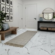 UMIGGEE White Marble Peel and Stick Floor Tile Self Adhesive Vinyl Flooring 12-in x12-in x1.0mm (10-pcs)For Kitchen Living Room Bedroom Home Decoration (10 Sq. ft./Pack)
