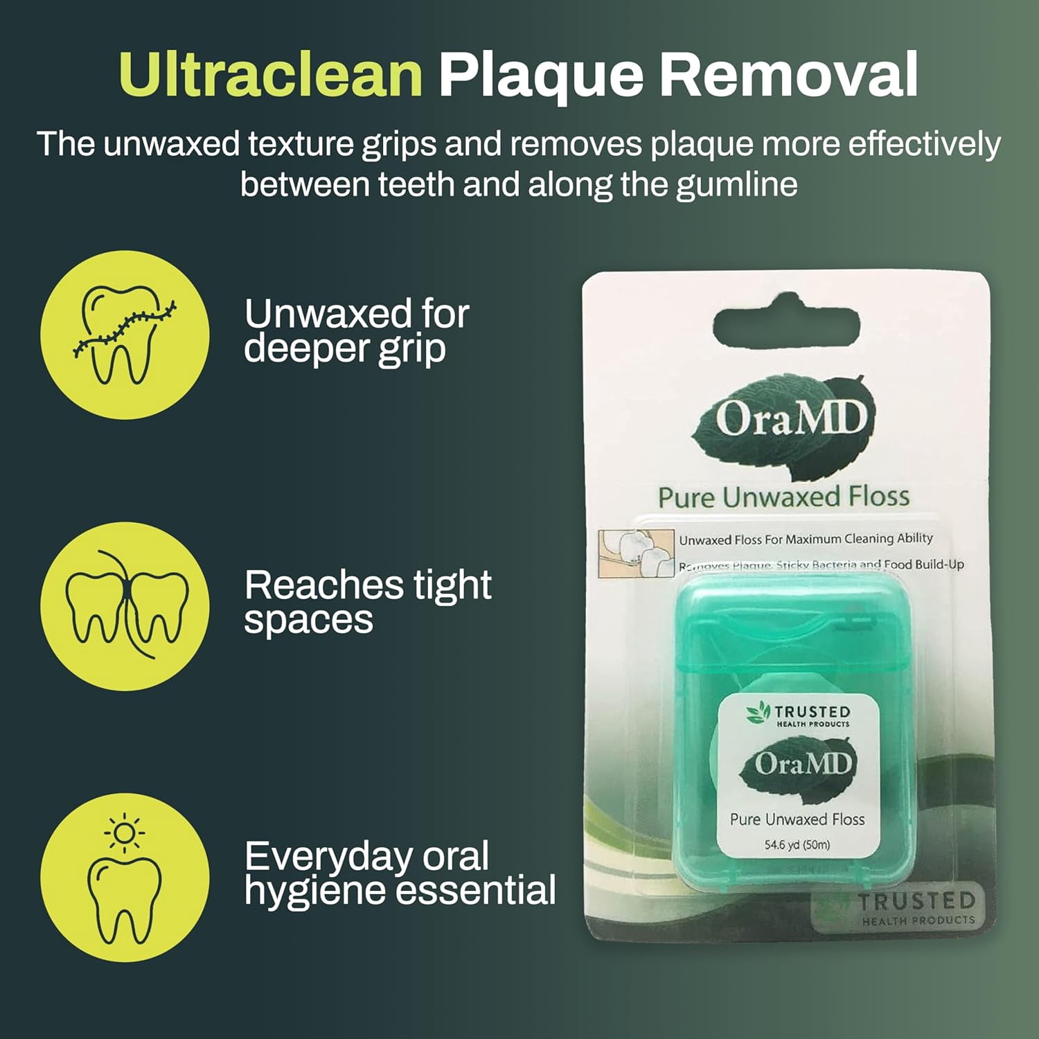 Oral Care Pure Unwaxed Dental Floss 54.6 Yards - PFAS-Free, Chemical Free, Shred Resistant - Unscented and Ultraclean Plaque Removal - Teeth and Protection for Adults - Pack of 6