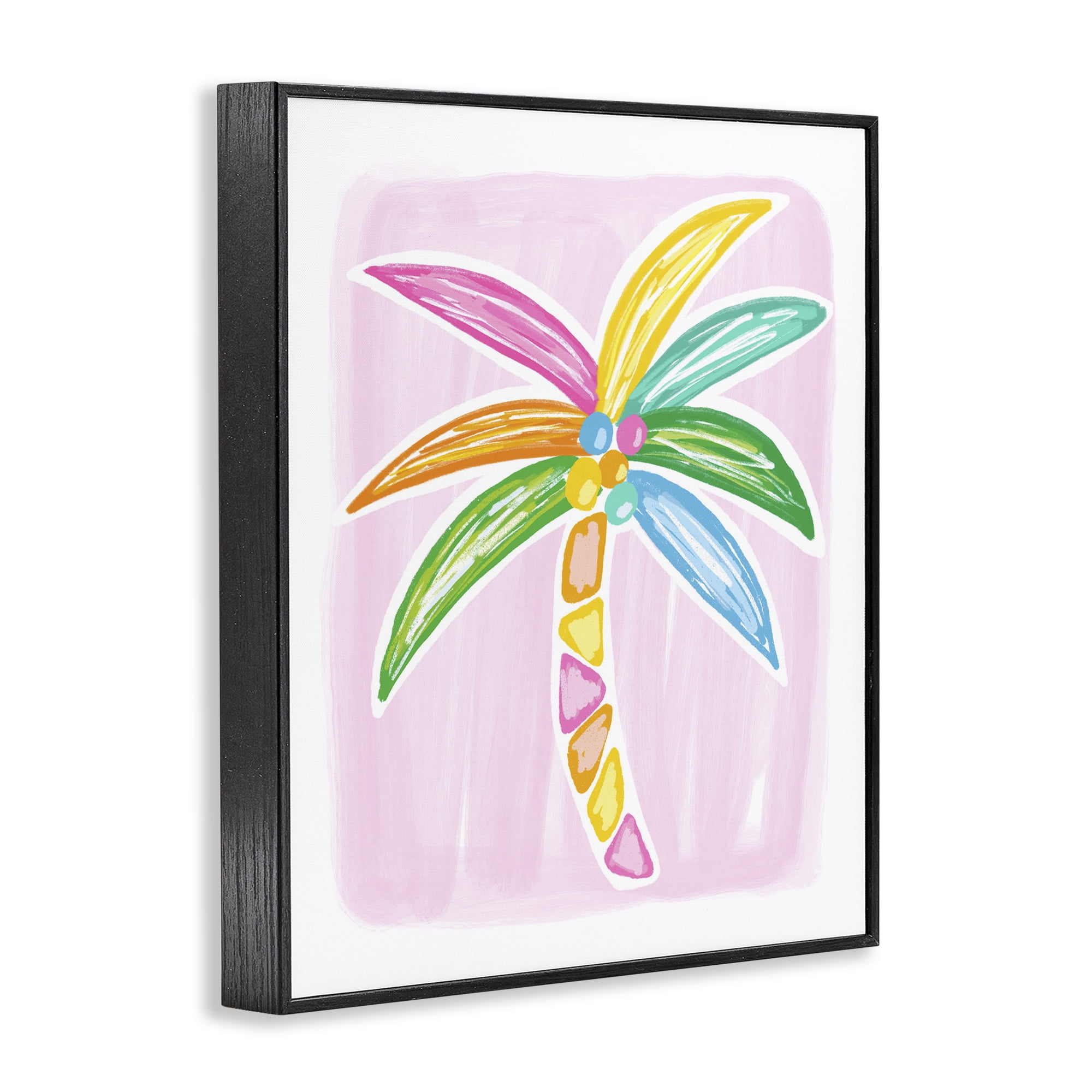 Stupell Industries Pastel Palm on Pink Botanical & Floral Painting Black Framed Art Print Wall Art, 16 x 20