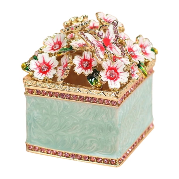 Caja de baratijas pintada a mano, caja de almacenamiento de tesoros, escultura, regalos decorativos, decoración Azul