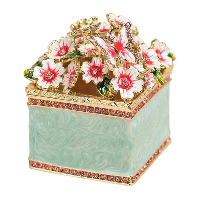 Caja de baratijas pintada a mano Almacenamiento de tesoros de almacenamiento de pendientes decorativos Organizador Azul