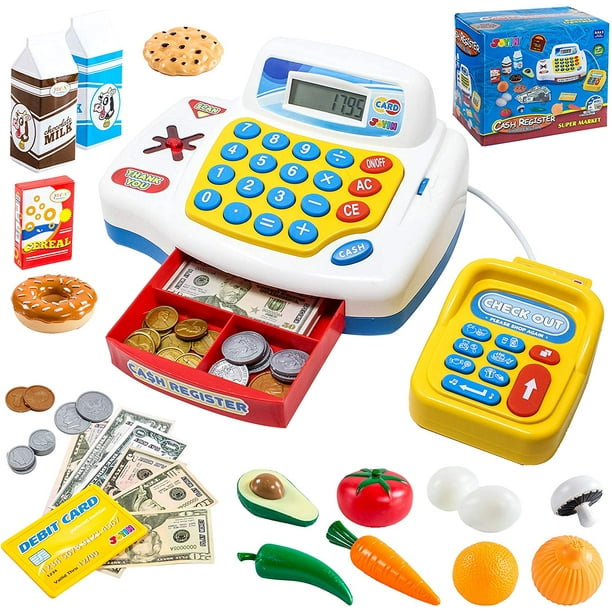 JoyX Toy Cash Register Shopping Pretend Play Money Machine with Dual