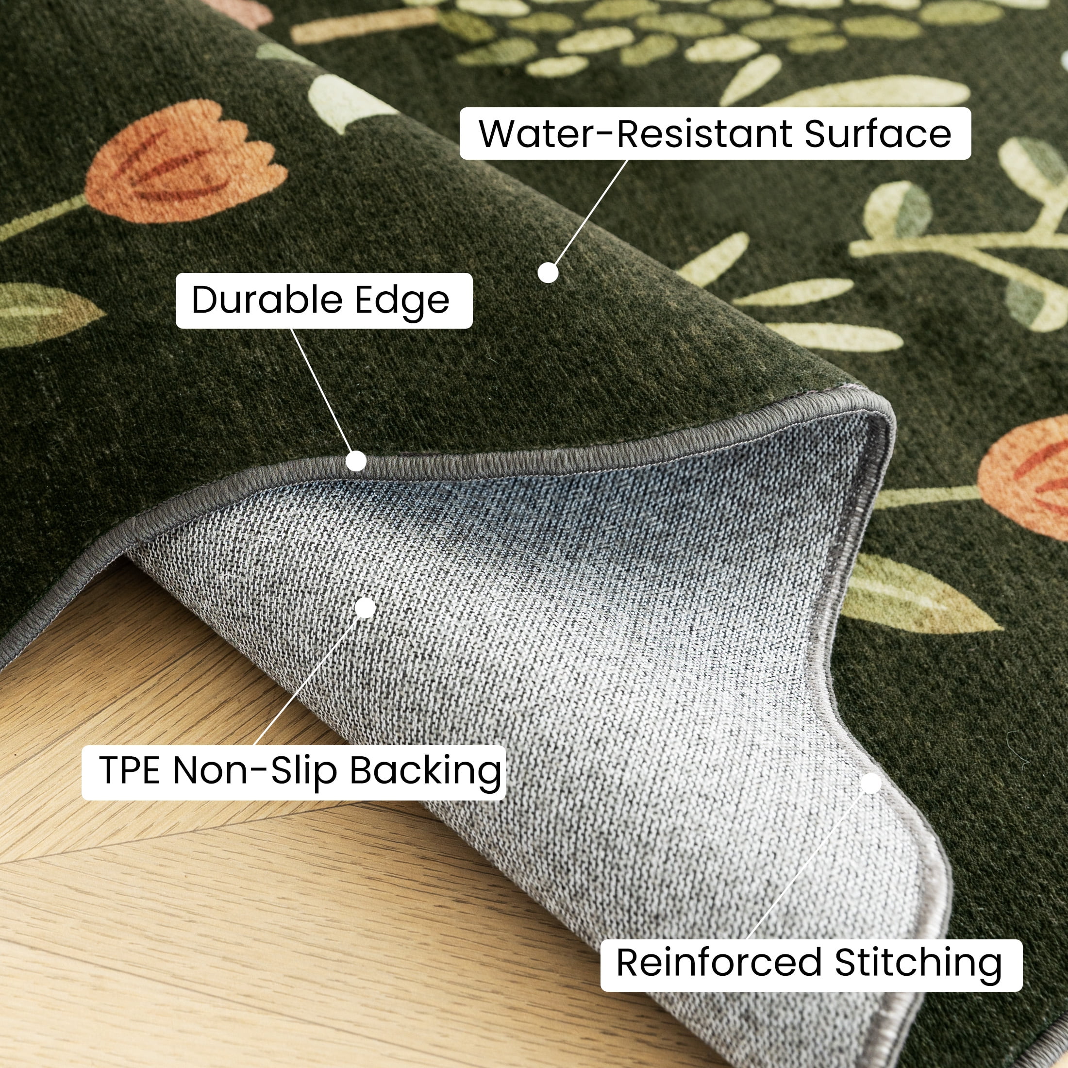 Sleep Zone 5x8 Washable Non Slip Area Rug Forest Creatures, Wave edge Scalloped Water Resistant Rug for Bedroom Living room