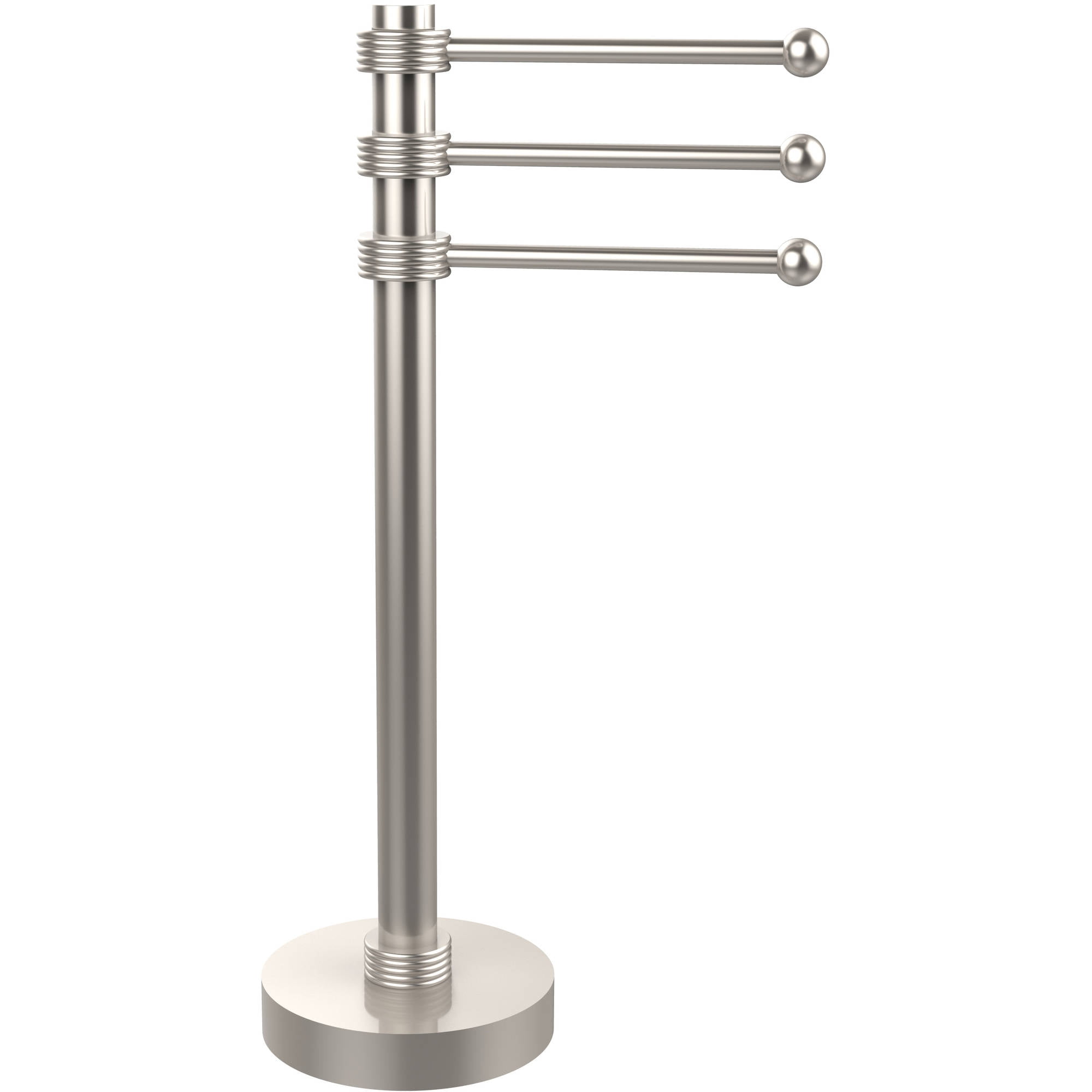 Vanity Top 3 Swing Arm Guest Towel Holder with Groovy Accents in Satin