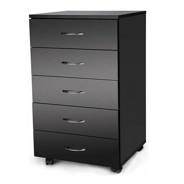 Cinak 5 Drawer Chest With Wheels Wood, Black Storage Cabinet Ikea