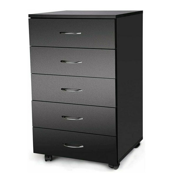 Cinak 5 Drawer Chest With Wheels Wood Frame Nightstand Bedroom Storage Cabinet Black Com Cinak 5 Drawer Chest With Wheels Wood, Black Storage Cabinet Ikea