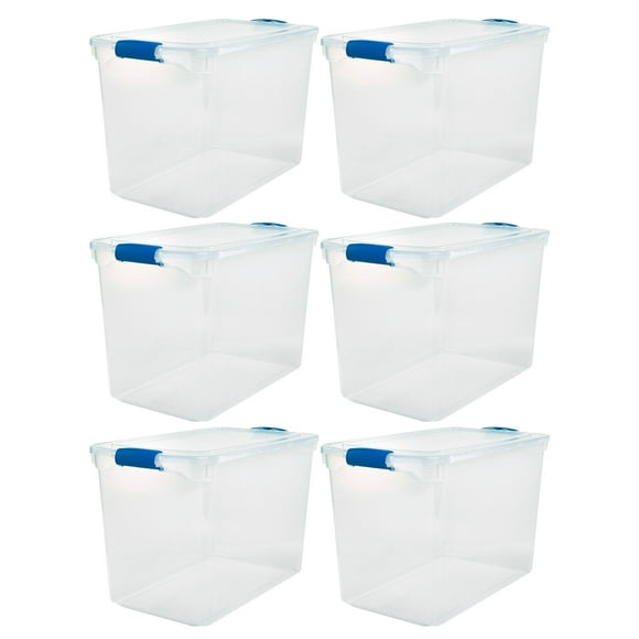 Homz 112 Quart Clear Plastic Stackable Storage Bin Containers, 6 Pack
