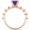 thumbnail image 6 of Petite Round Solitaire Ring Baguette Amethyst Cubic Zirconia Rose Tone 925 Sterling Silver, Size 6, 6 of 7