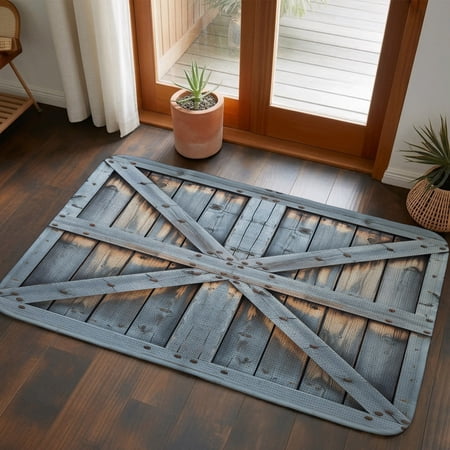 Doormat Barn Gate Front Door Mat Entrance Soft Non Slip Absorbent Doormats Blue Farmhouse Wood Grain Walls Door Floor Mat Rugs for Entryway Porch Bathroom Bedroom Kitchen Indoor Outdoor 20 x32