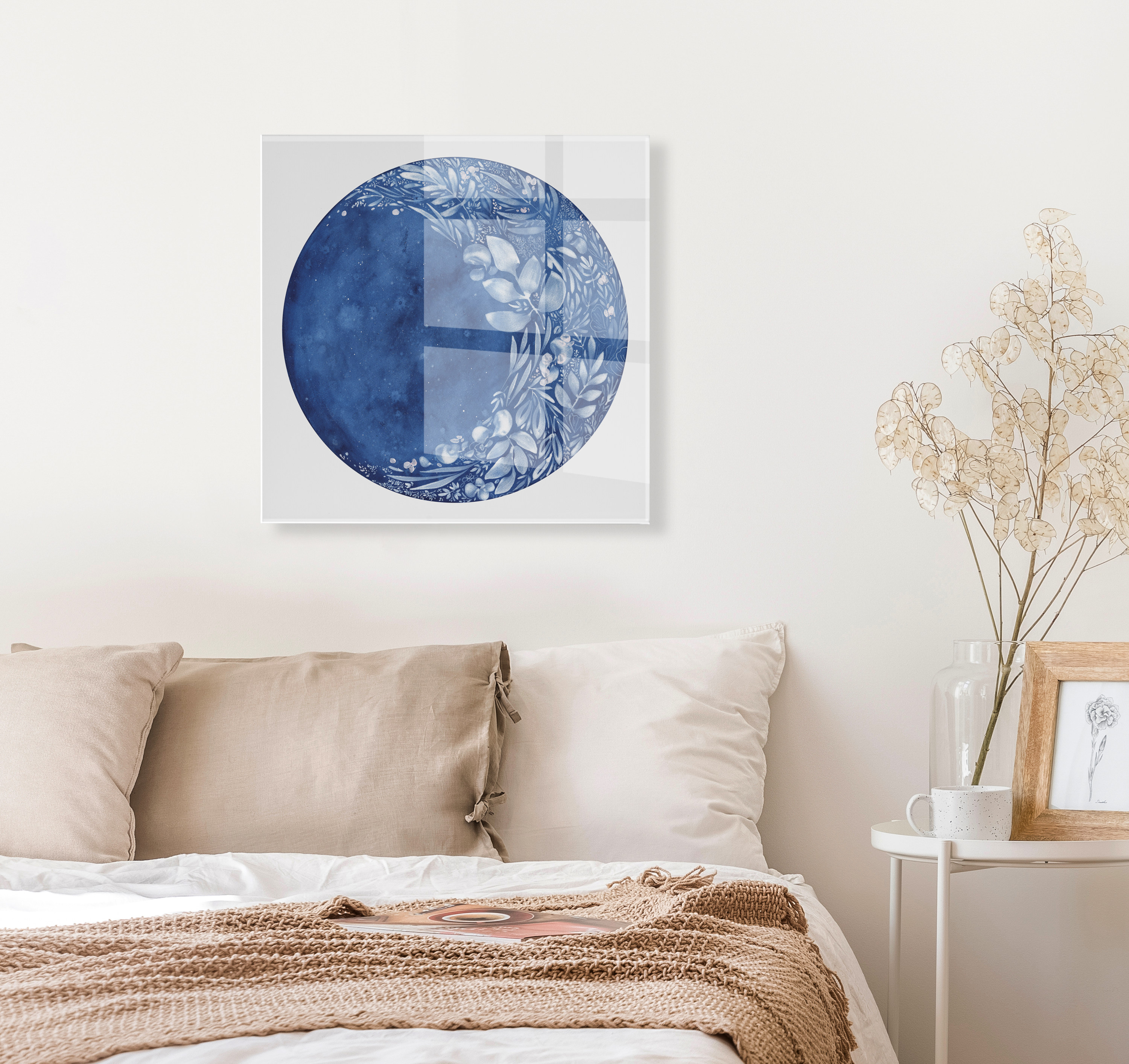 Kate and Laurel Waxing Flower Moon Floating Acrylic Art by Ingrid Sanchez of CreativeIngrid, 23x23, Decorative Moon Art for Wall