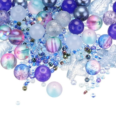 Uxcell Assorted Glass Resin Beads, Cracked Gravel Round Beads Small European Spacer Bead, Indigo Blue