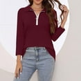 thumbnail image 4 of Lumtrix Women'S V Neck 3/4 Sleeve Tops Quarter Zip Collared Shirts Summer Tees Dressy Casual Top Wine 3XL, 4 of 7