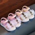 thumbnail image 2 of Kids & Little Kids Girls Bow Rhinestone Sandals - Beige/Pink/White, Adjustable Velcro Straps, Non-Slip Sole,Size 11, 2 of 7