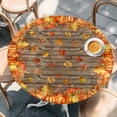 thumbnail image 2 of Orange Fall Round Tablecloth, Fitted Table Cover with Elastic for 36"-44" Round Tables, Retro Maple Leaf Pumpkins Thanksgiving Table Cloth Outdoor Indoor Dinning Party Waterproof Tablecloths, 2 of 7