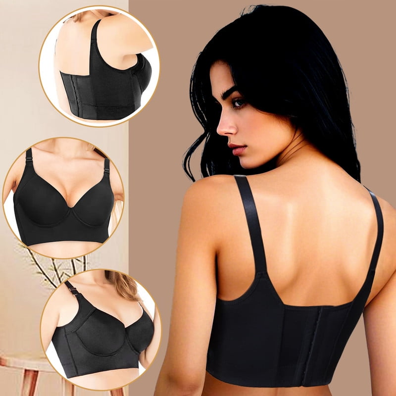 Bras for Women，Women's Push Up Bra,Full Coverage Underwire Bra,Hide Back Fat Deep Cup Bra,Back Fat Smoothing Bra Navy 36B