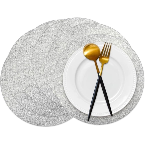 50 Pcs Napperons en Papier Argentés Scintillants 14 Pieds' Ronds Jetables Napperons de Table Argentés Napperons Décoratifs pour Mariage Banquet Fête Maison Salle à Manger Vaisselle