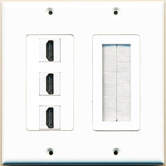 RiteAV - 3 Port HDMI   1 Brush Wall Plate Female White Decorative 2 Gang