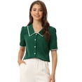 thumbnail image 1 of Blusa De Chifón Con Botones De Manga Corta Y Cuello Peter Pan Para Mujer Verde Oscuro XS, 1 of 5