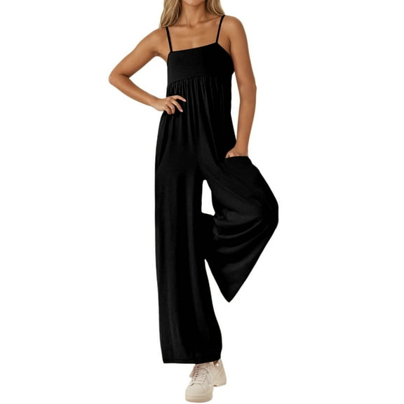 Women's Jumpsuit Casual Summer One Shoulder Backless Romper Long Sleeveless Beach Travel Wear with Pockets Comfortable Outfit