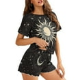 thumbnail image 2 of Yuyamidu Sun and Moon Pajamas Set of 2 Novelty Crewneck Sleepwear Summer Short Sleeve Sleepwear Tops and Ruffle Hem Shorts Black Pjs Sleep Set Size 2XL, 2 of 7